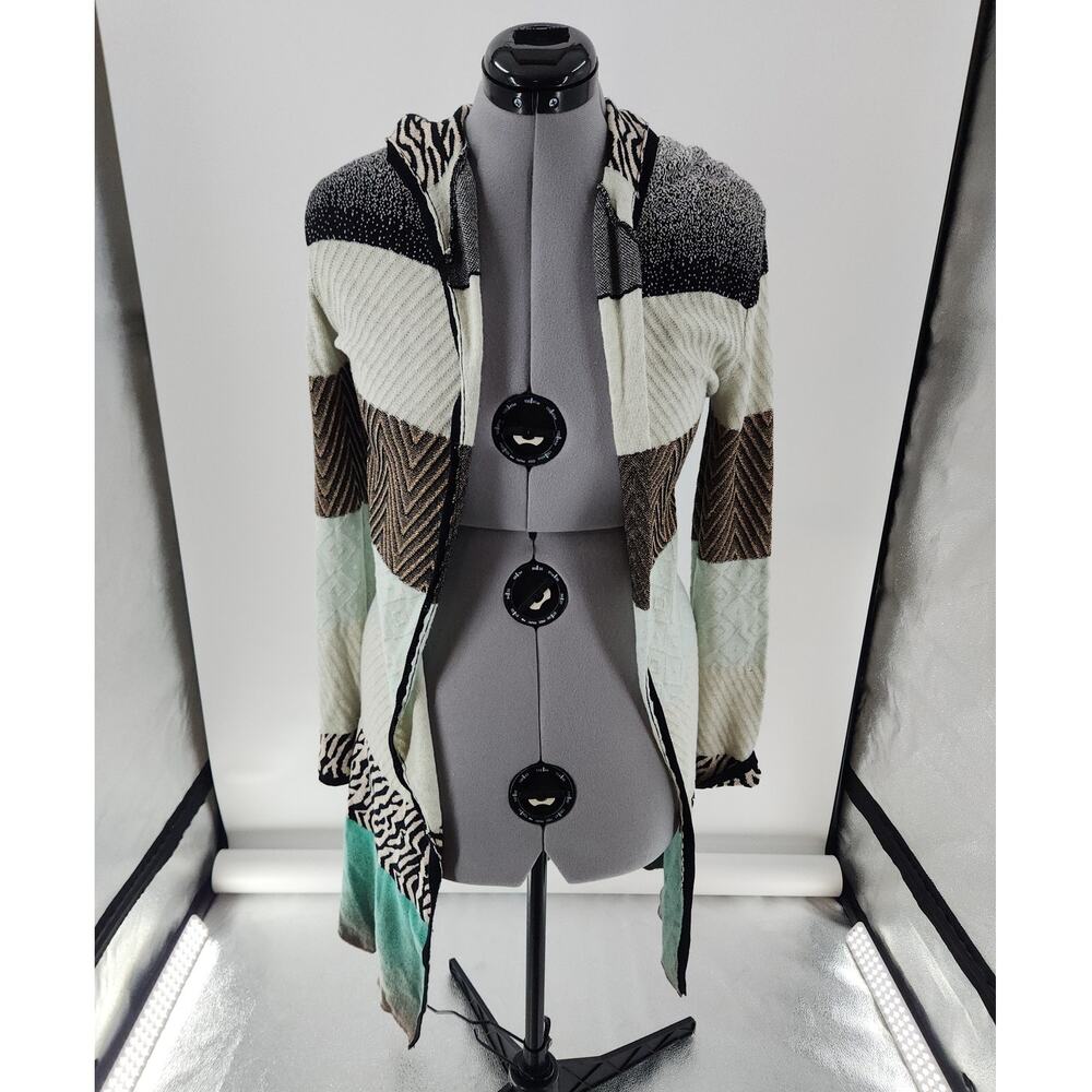BKE Cardigan Women's M Open Front Colorblock Hooded Zebra Print Boho Preppy